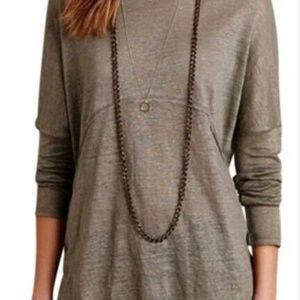 Blue Tassel Anthropologie Pura Tunic Top in Brown Linen size S